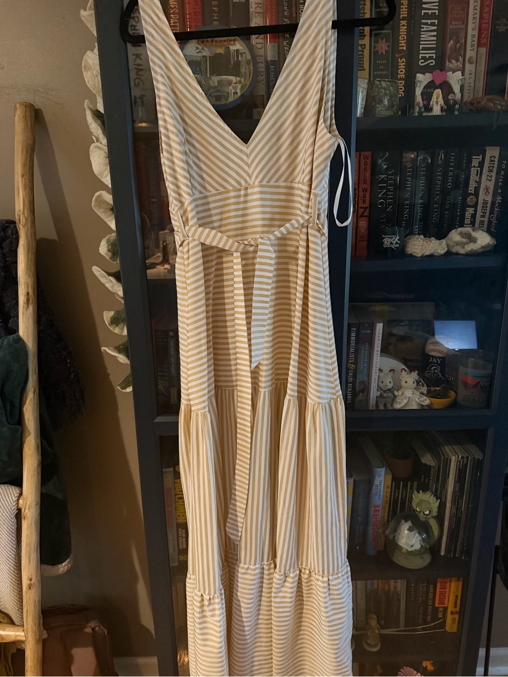 Petal & Pup Cream & Tan Striped V-Neck Maxi Dress